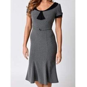 Stop Staring! Fitted grey with black dots dress